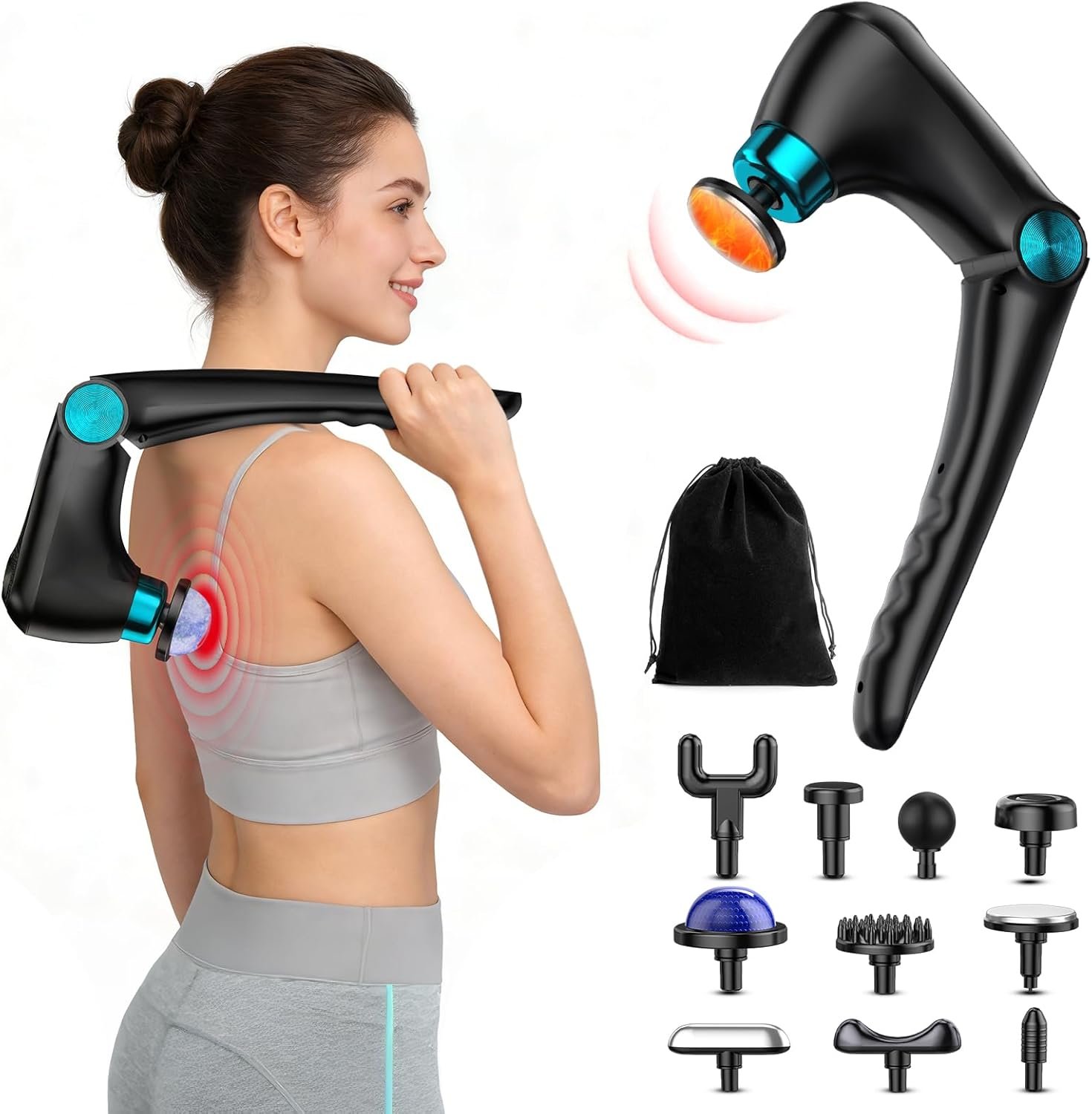Foldable Hot & Cold Massage Gun, 9 Speeds 10 Heads Cordless Handheld Percussion Massager, Portable Electric Muscle Pain Relief Massager Gifts for Men Women Dad Athletes