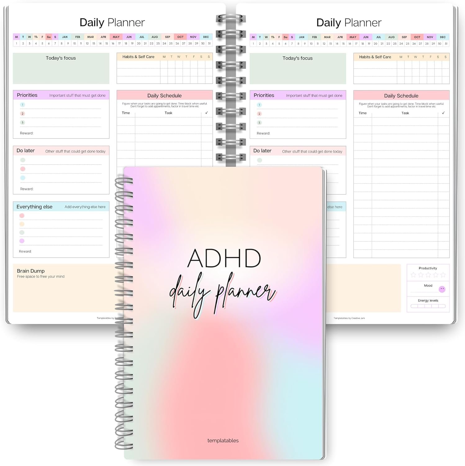 ADHD Daily Planner for Neurodivergent Adults – Productivity Daily Planner & Task Management to Stay Organized and Focused (Rainbow)
