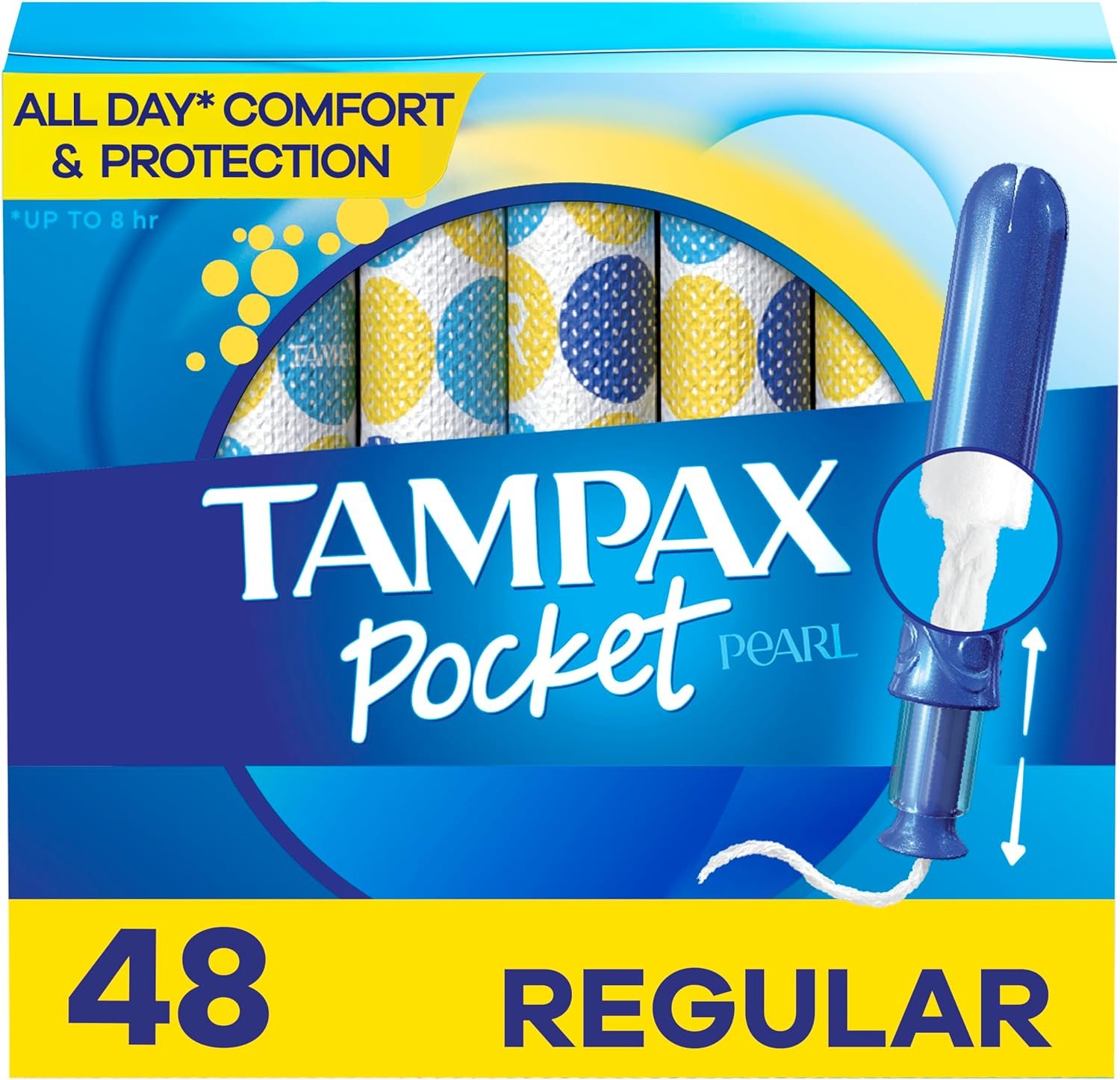 Tampax Pocket Pearl Tampons, with LeakGuard Braid, Regular Absorbency, Unscented, 48 Count Total (3 Packs of 16) – Packaging May Vary
