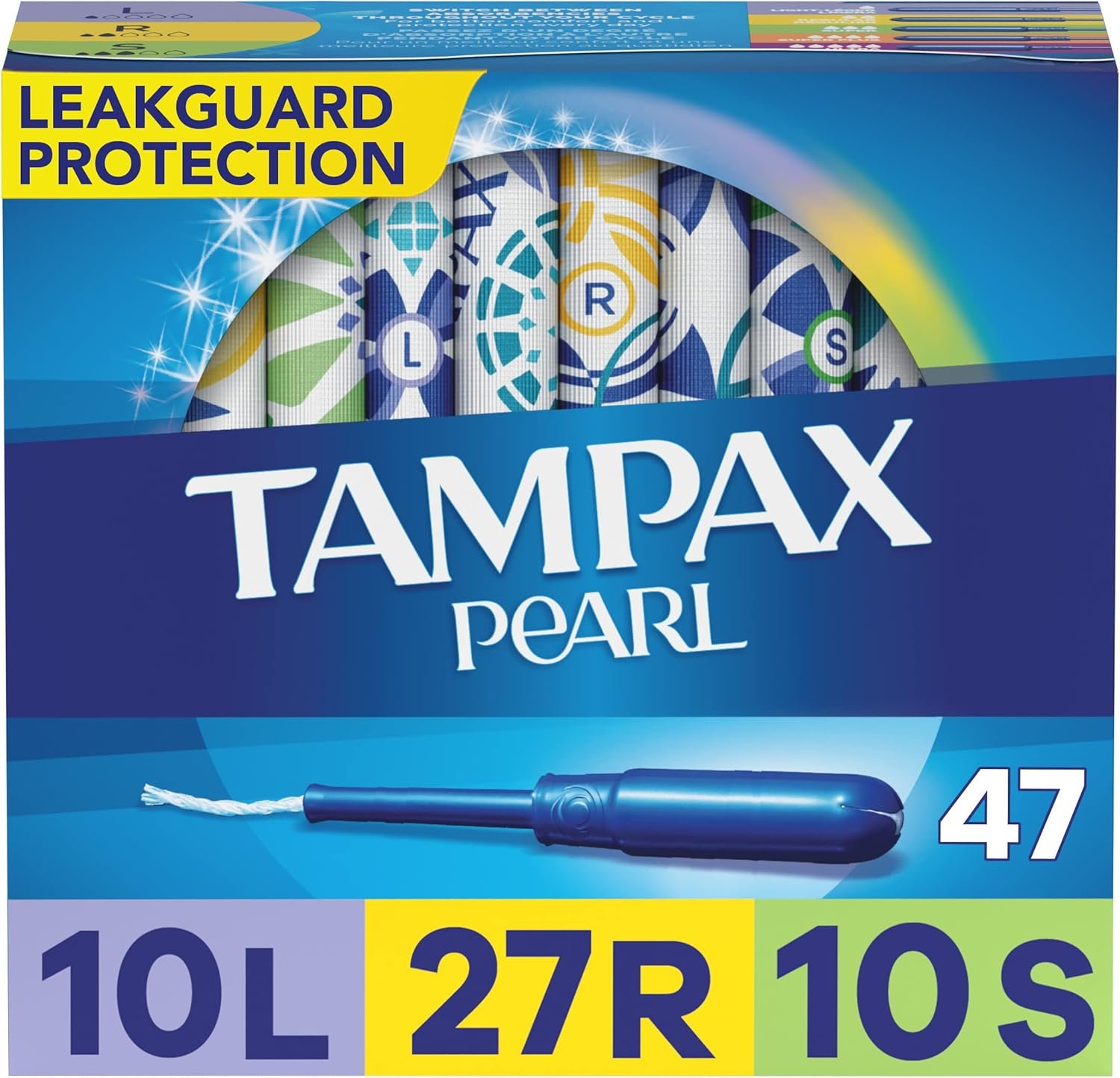 Tampax Pearl Plastic Tampons, Mutlipack, Light/Regular/Super Absorbency, Unscented, 50 Count (Packaging May Vary)
