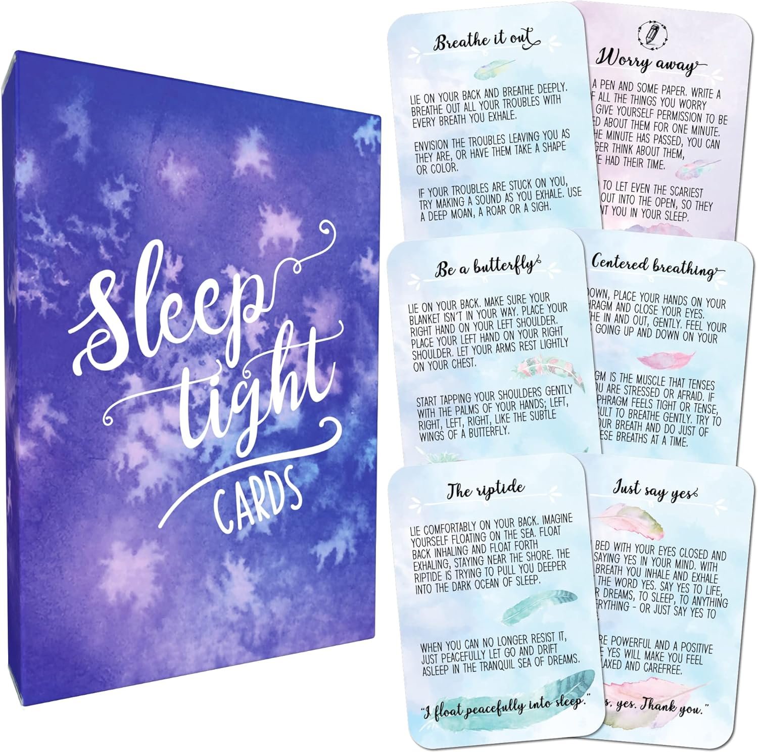 Sleep Tight Cards – 45 Meditation and Mindfulness Cards – Calm Down and Relax & Relief Stress and Anxiety – Self Care, Therapy & Counseling Tool