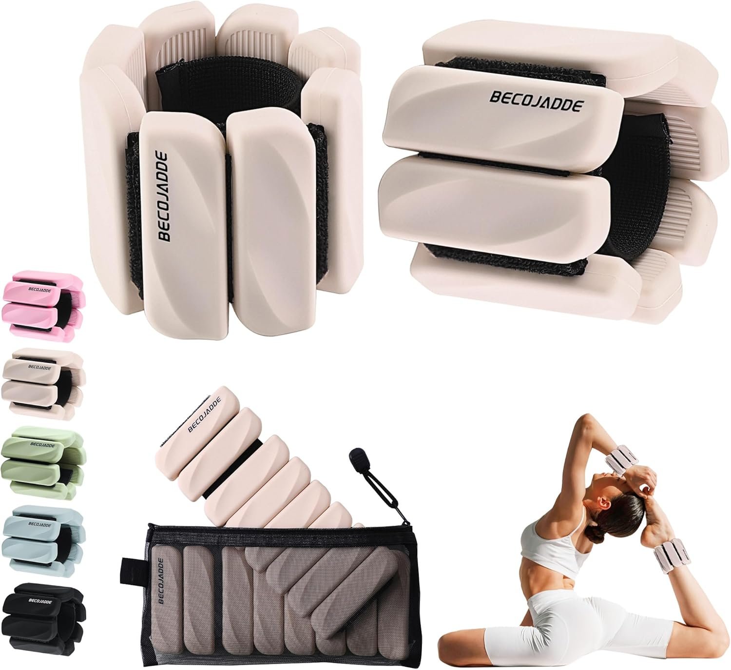 BECOJADDE Ankle Weights Set of 2 (1 lb/2 lb Each) for Women Men Adjustable Wrist Bracelet for Home Gym Weighted Bangles Wristbands Leg Arm Weights for Walking Swimming Running Pilates Yoga Gym