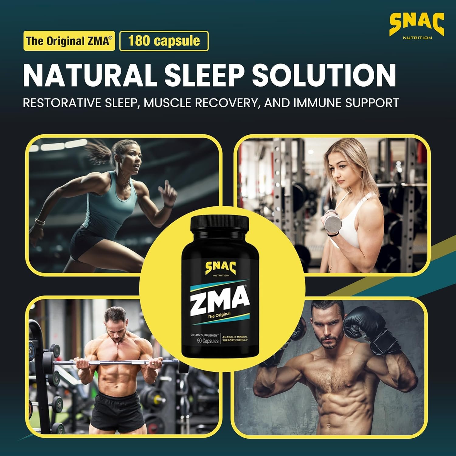 SNAC ZMA The Original Sleep & Recovery Supplement – Supports Muscle Recovery, Restful Sleep, Relaxation, Stress Relief and Immune Support with Magnesium, Zinc & Vitamin B6, 90 Veggie Capsules, 2 Pack