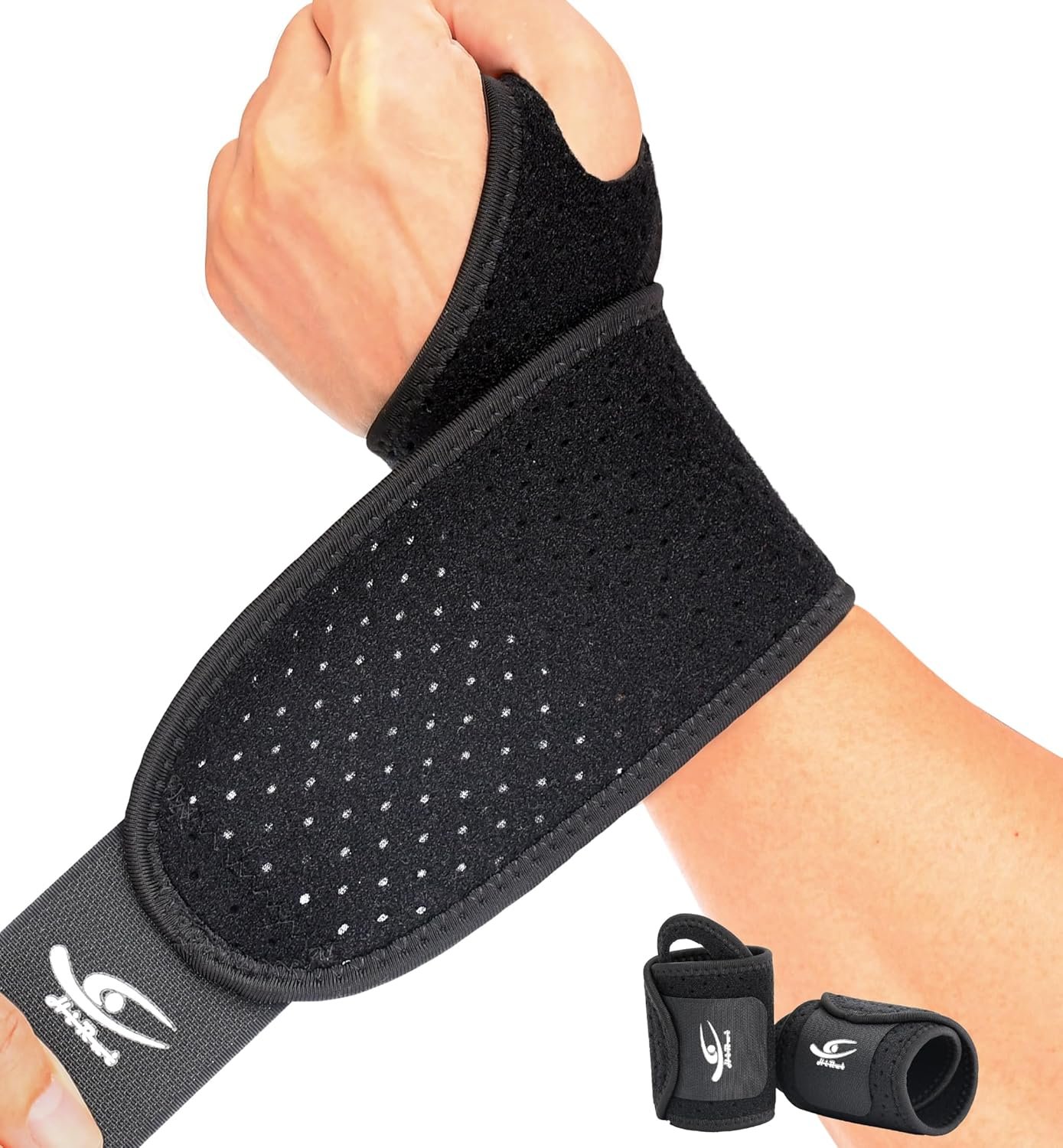 HiRui Breathable Wrist Brace (2 Pack) for Relieve Wrist Pain from Carpal Tunnel, Arthritis, Tendonitis, Sprain, TFCC | Adjustable Wrist Wraps Support for Weightlifting, Tennis – Fits All (Black)