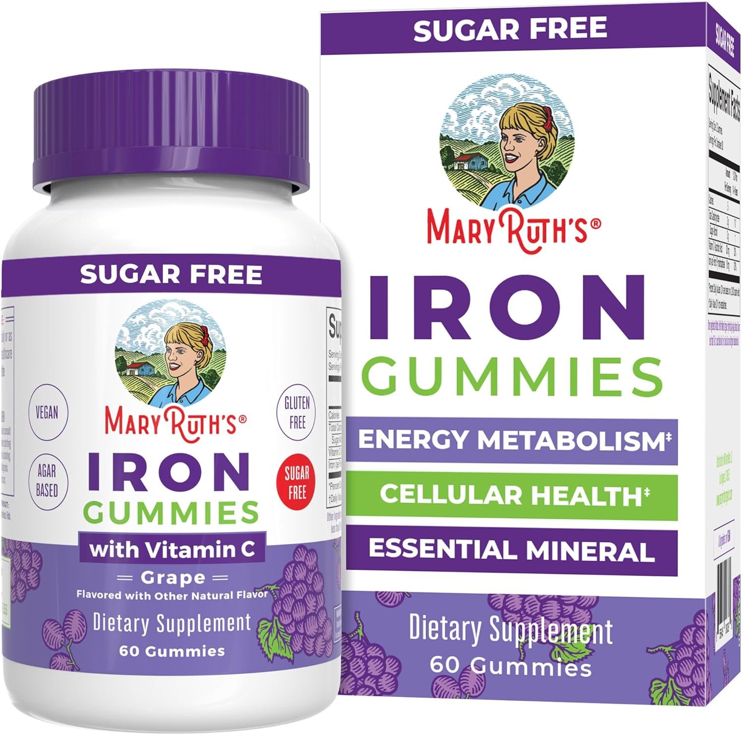 MaryRuth’s Iron Gummies for 14+ with Vitamin C for Absorption | Sugar Free | Gummy Iron Supplement + VIT C | Energy Metabolism | Cellular Health | Immune Support | Vegan | Non-GMO | 60 Count