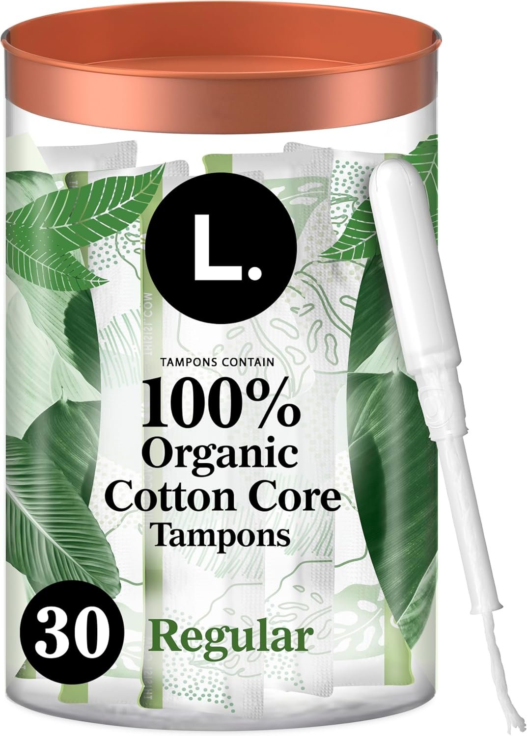 L. Cotton Tampons Regular Absorbency, Free from Chlorine Bleaching, Pesticides, Fragrances, or Dyes, 30 Count