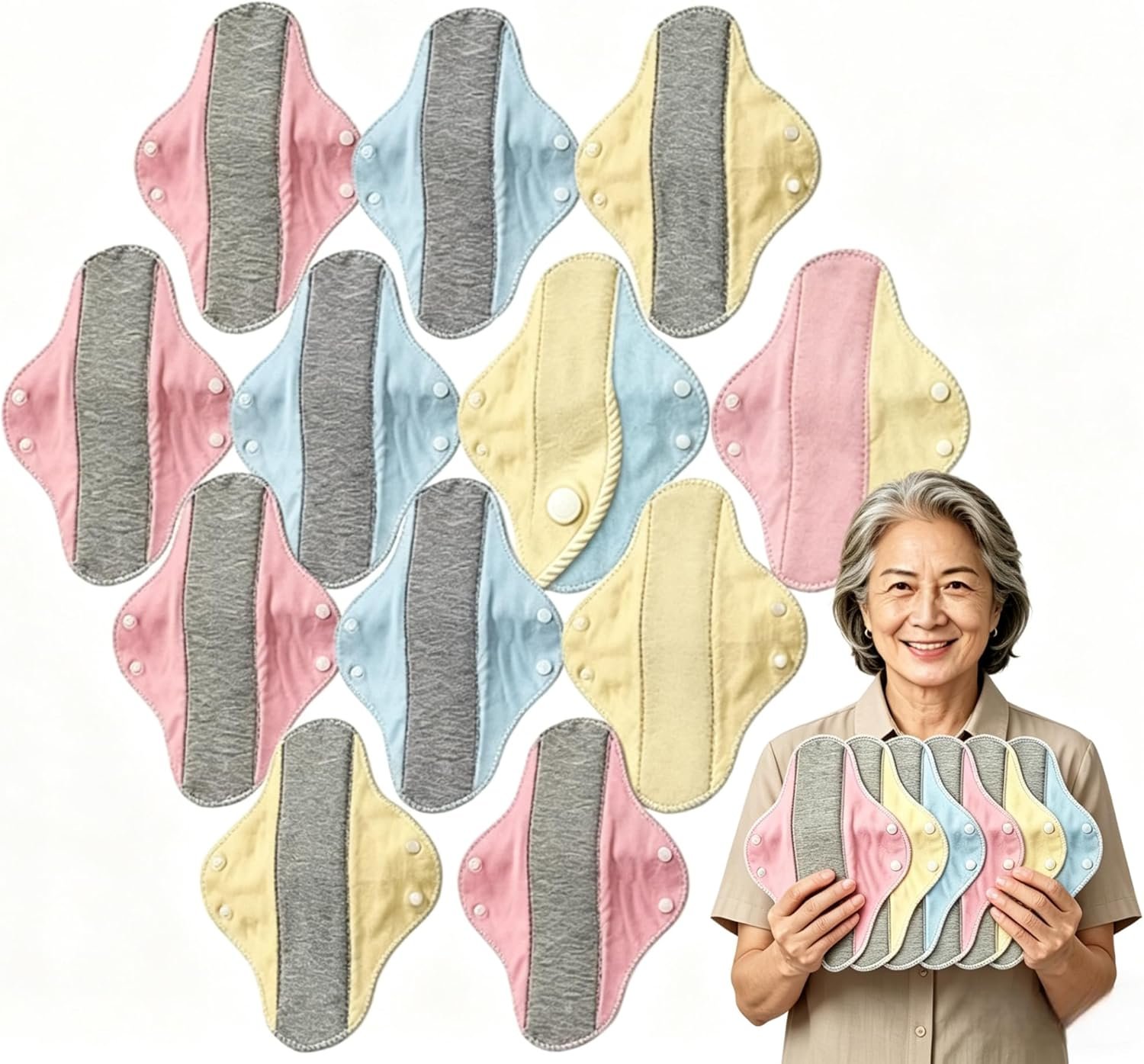 Reusable Incontinence Pads for Women & Elderly — Washable Leak-Proof Waterproof Cotton Velours Protection Pads, Day & Night Comfort (12pcs)