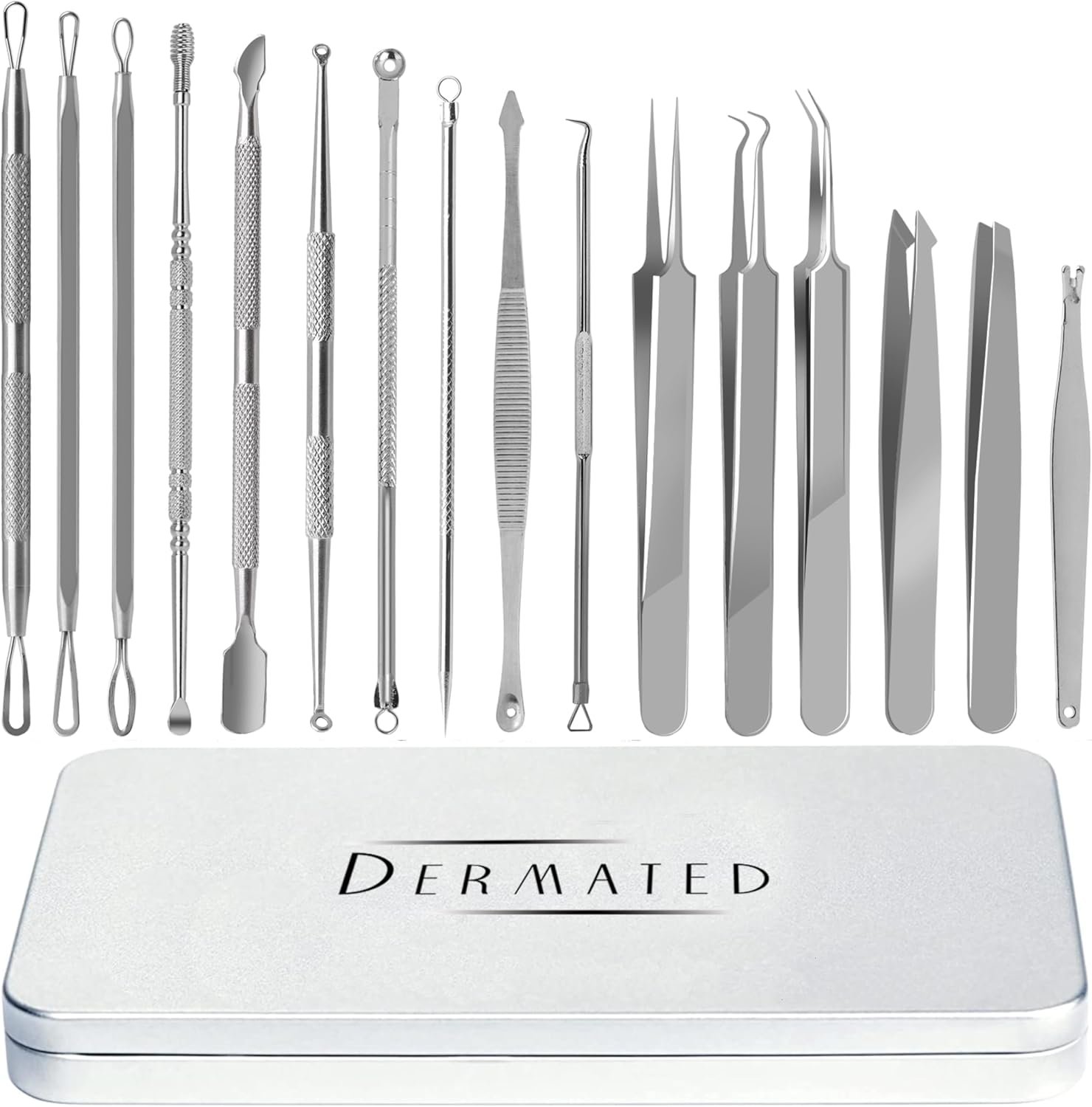 16 Pcs Blackhead Remover Tools 410 Grade Stainless Steel | Pimple Popper Tool Kit | Stainless Steel Professional Pimple Extractor Tool Kit for Blackheads, Comdone, Acne, Zit, and Whiteheads