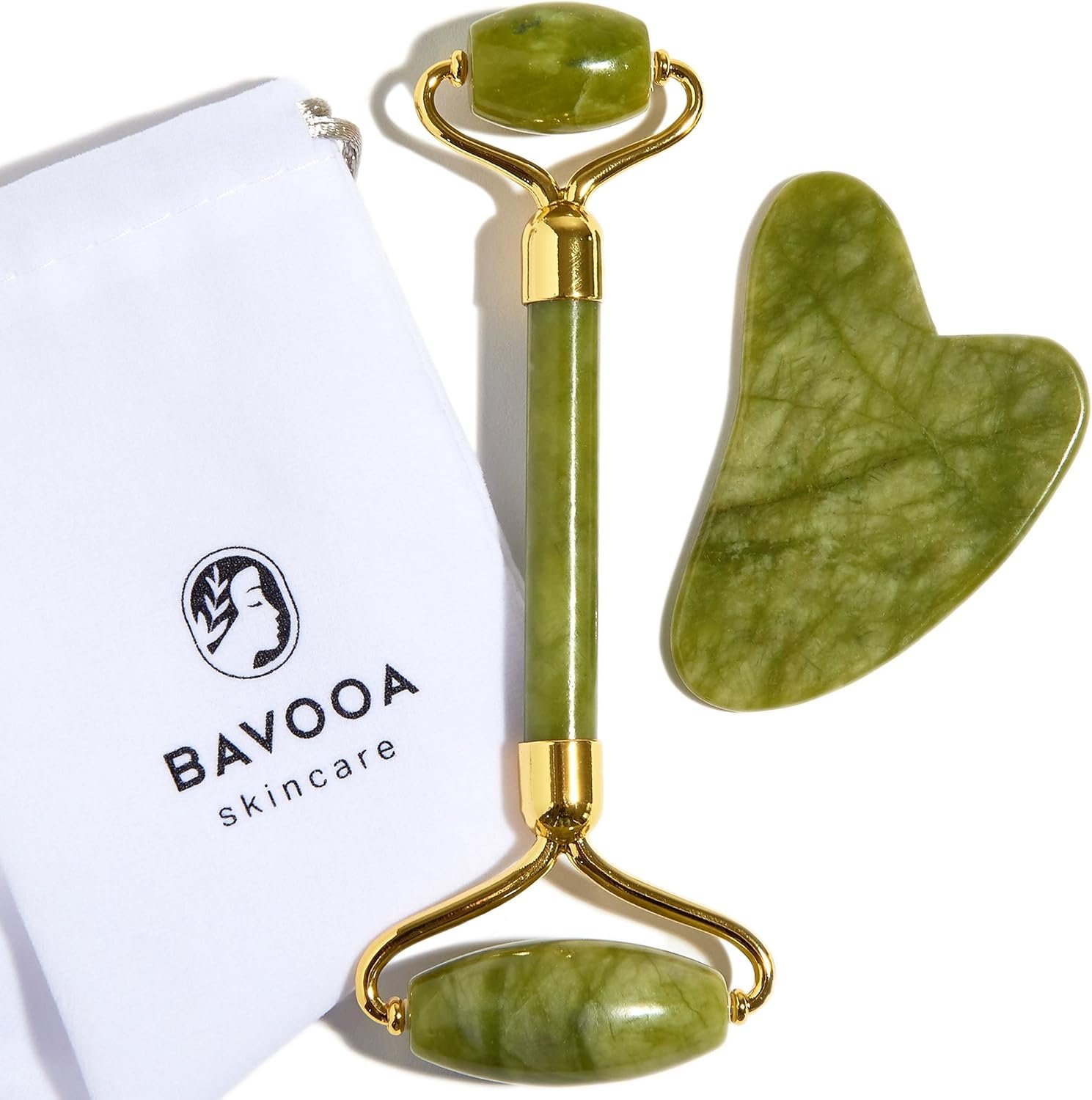 Jade Roller and Gua Sha – Spa Grade Face Roller Massager and Gua Sha Massage Tool Set. 100% Authentic Jade Stone. Reduces Puffiness, Wrinkles and Reveals Your Natural Glow