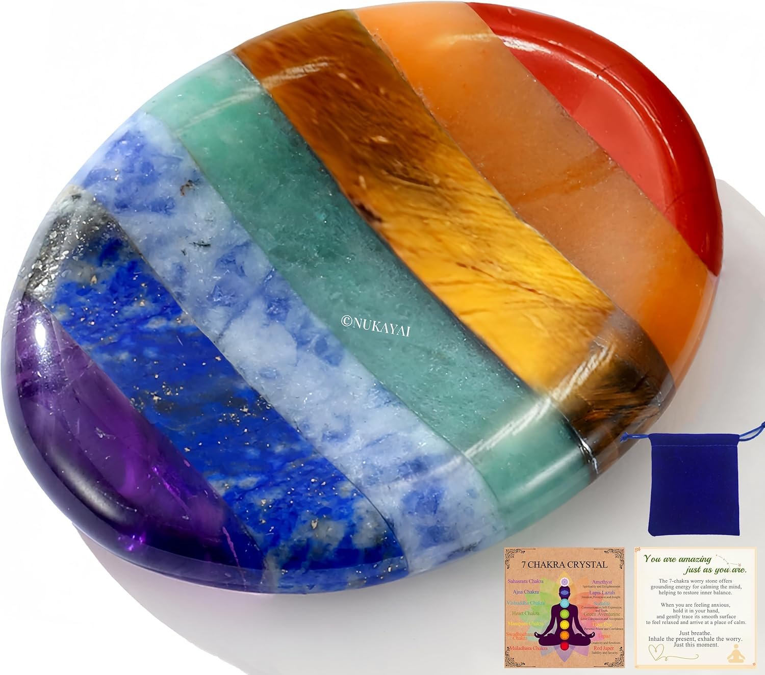 Worry Stone Crystals and Healing Stones Anxiety Fidgets Natural Meditation Accessories 7 Chakra Thumb Sensory Mental Health Depression Stress Anxiety Relief Items Mother’s Day Gifts for Women