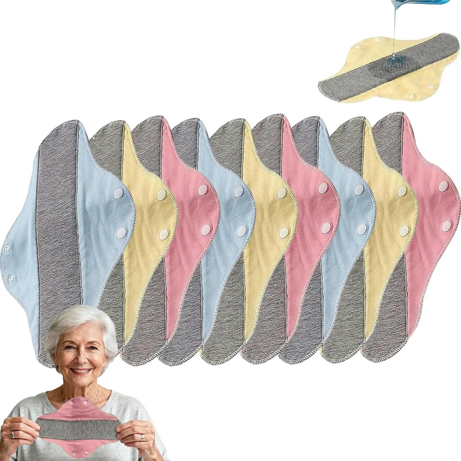Reusable Cloth Period Pads for Women – 9 Pack Heavy Flow Absorbent with Leak-Proof Layer, Washable Menstrual Pads with Wings, Soft Breathable Cotton Liners for Day & Night Use (Multicolor)