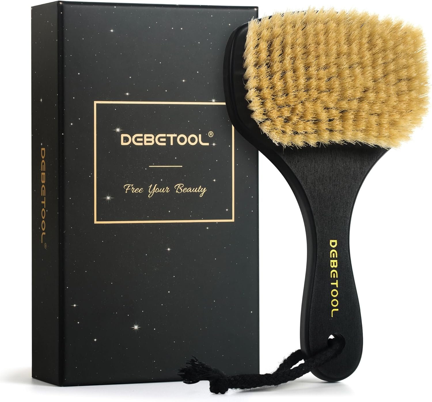 DEBETOOL Dry Brushing Body Brush for Exfoliating – Natural Boar Bristle Lymphatic Drainage Brush for Body Care, Removes Flaky Skin & Improves Blood Circulation
