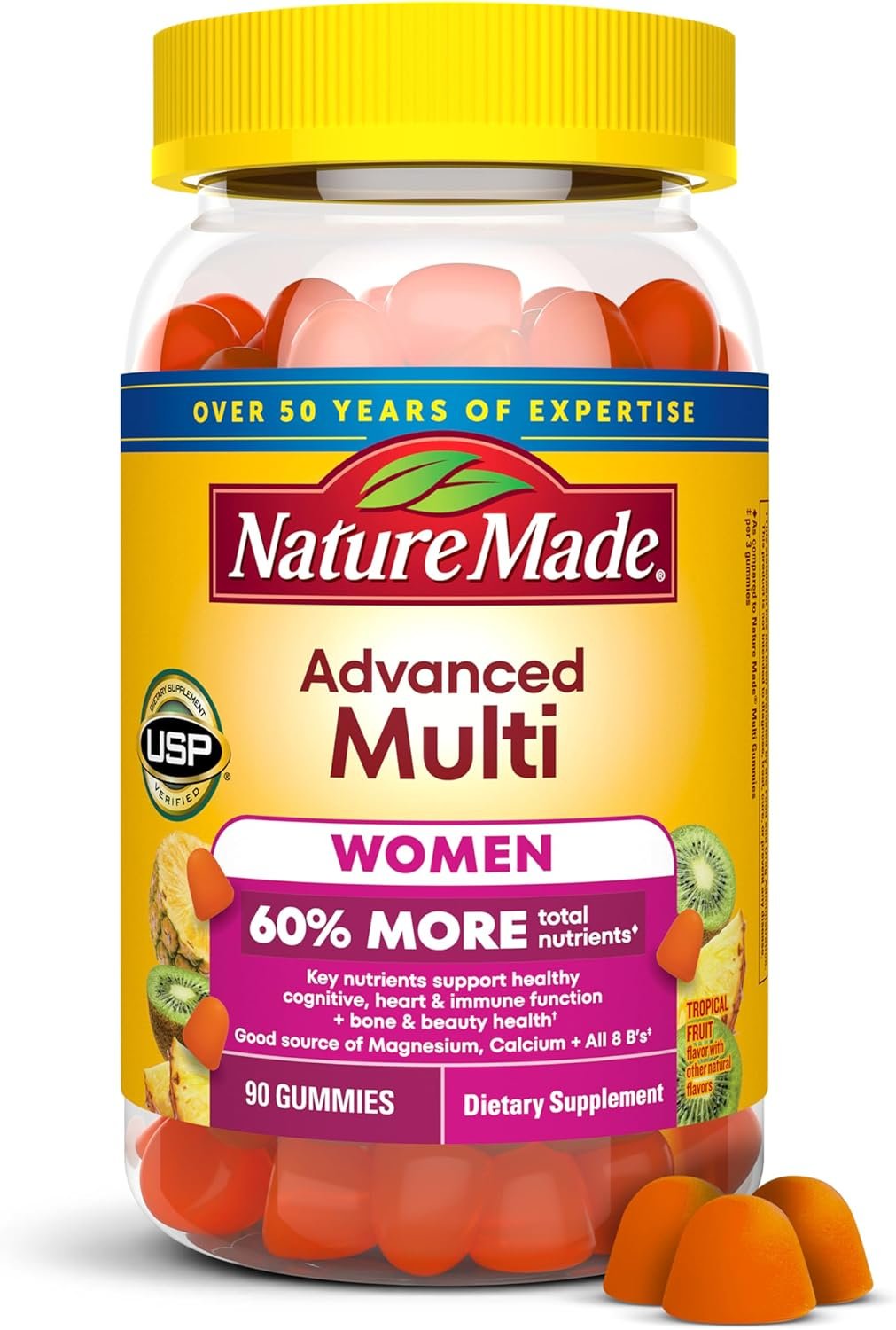 Nature Made Advanced Womens Gummy Multivitamins with Magnesium Citrate, Calcium, B Vitamins, Multivitamin Gummies for Women, 90 Multi Vitamin Gummies, 30 Day Supply