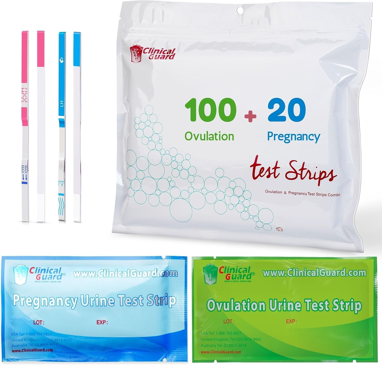 Clinical Guard 100 Ovulation Test Strips and 20 Early Pregnancy Test Strips Combo Rapid HCG Test Fertility Ovulation Predictor Kit (120 Count) – Azure/Sage