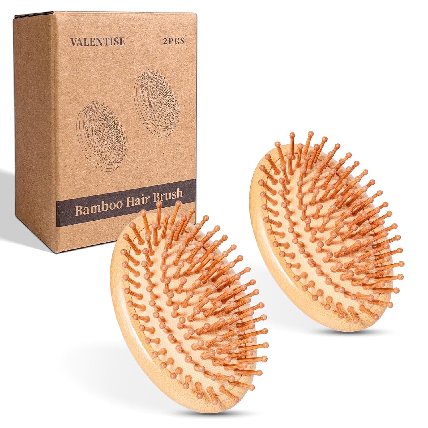 Bamboo Hair Brush, 2 Pack Bamboo Scalp Massager for Hair Growth, Wooden Scalp Brush for Women and Men, No Handle Design, Detangling All Hair Types