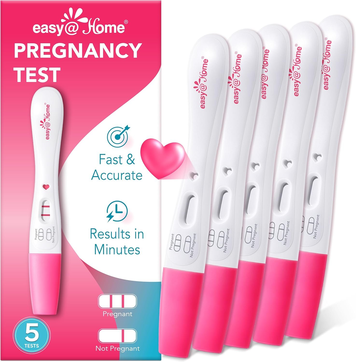 Easy@Home Smart Timing Pregnancy Test: Accurate Early hCG Detection – Fast Results & Easy to Use At-Home Tests with Love Heart Indicator | 5 Pack