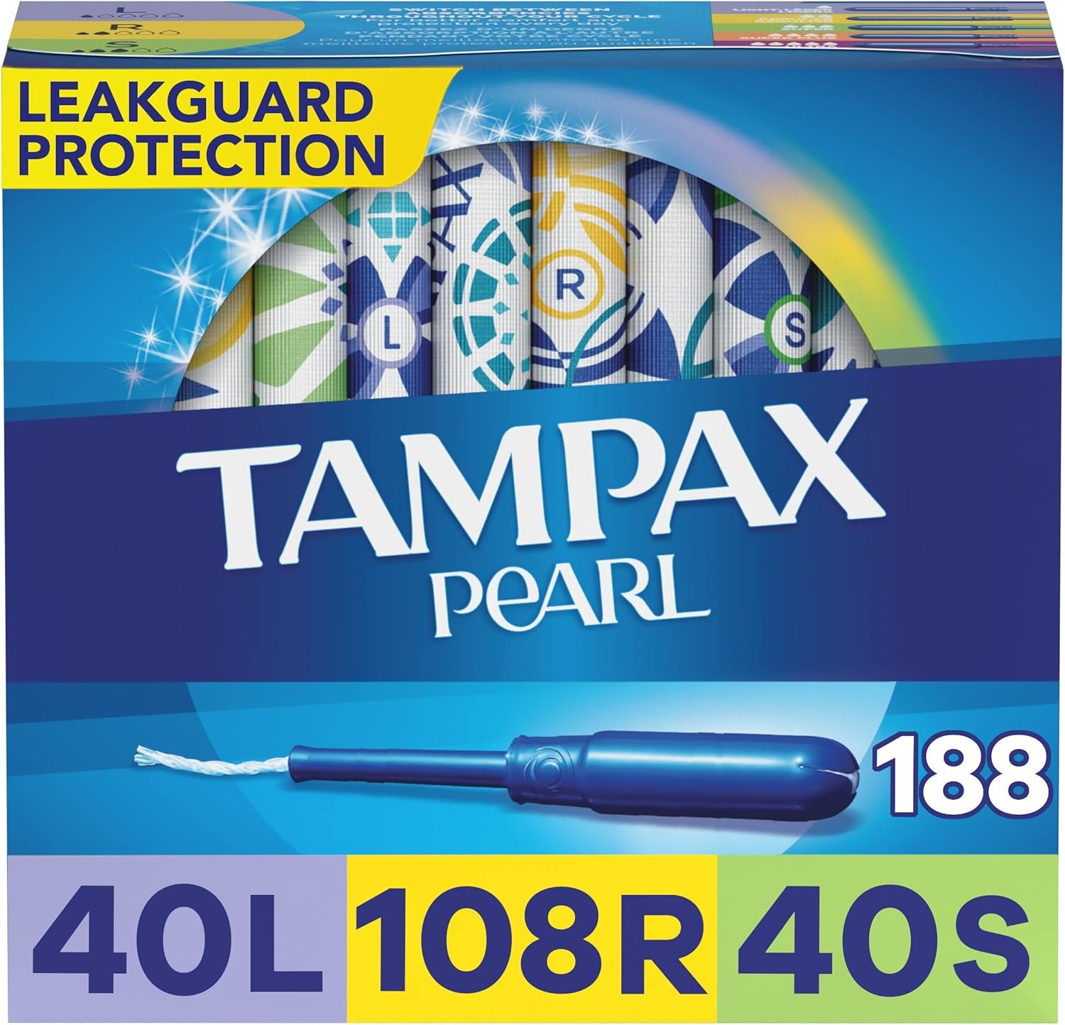 Tampax Pearl Plastic Tampons, Light/Regular/Super Absorbency Multipack, 188 Count, Unscented (47 Count, Pack of 4 – 188 Count Total) – Packaging May Vary
