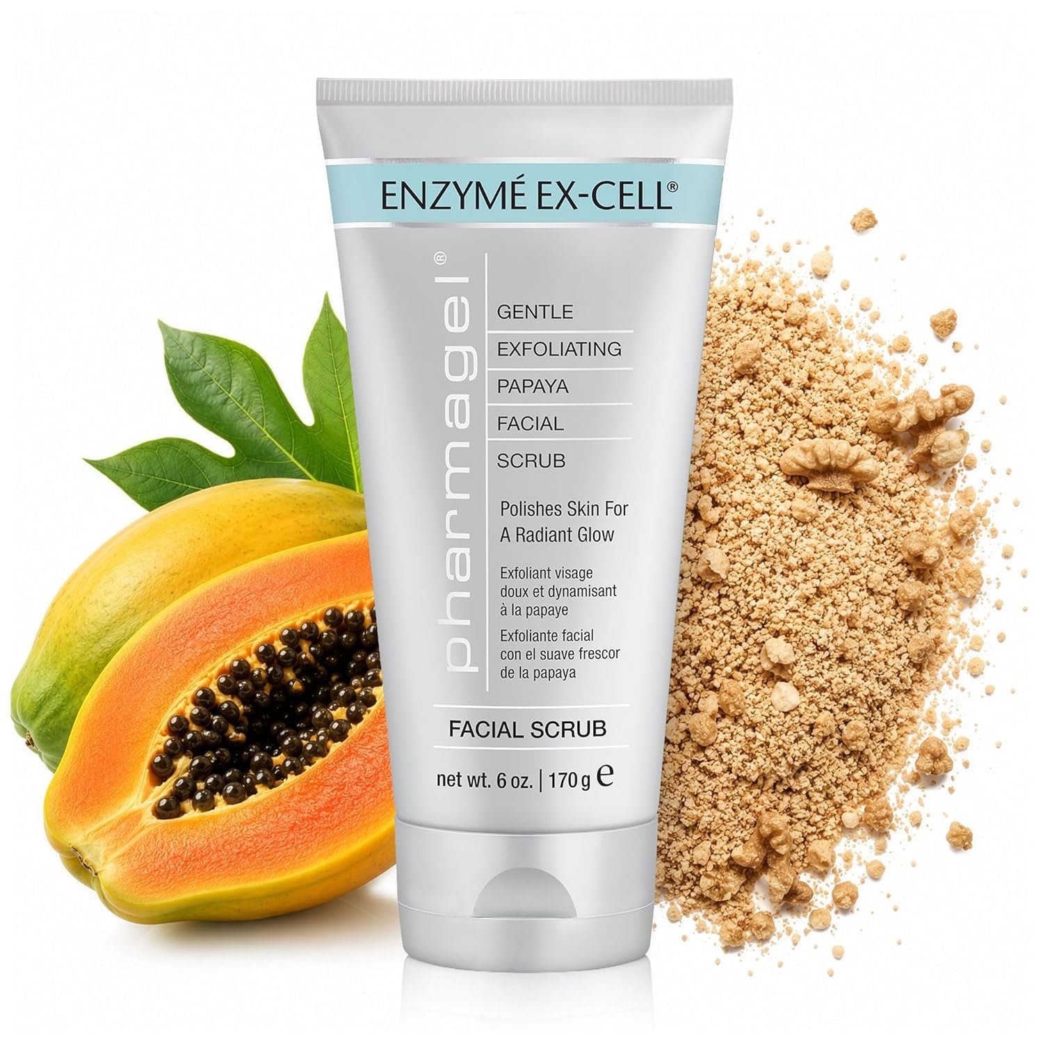 Pharmagel Enzyme Ex-Cell – Gentle Papaya Face Exfoliator Scrub for All Skin Types – 6 Ounces