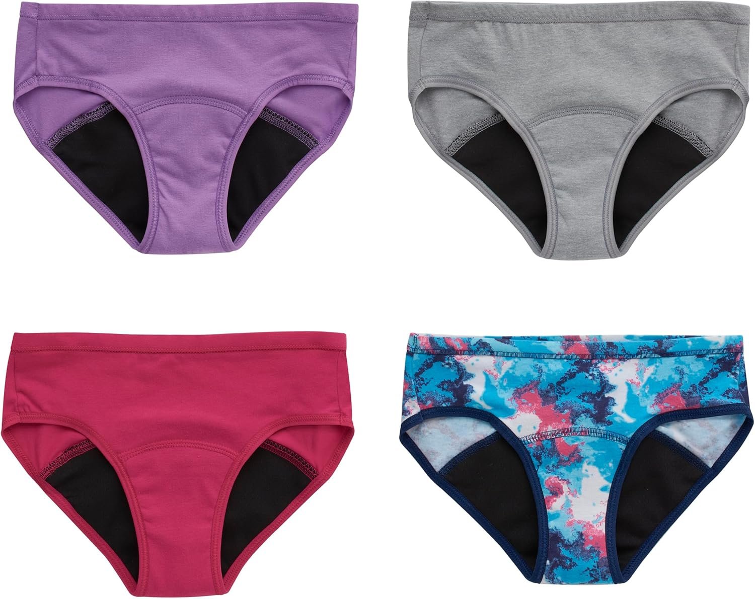 Hanes Girl’s Comfort, Period. Boyshort & Hipster Period Underwear, Moderate Protection, Multi-Pack