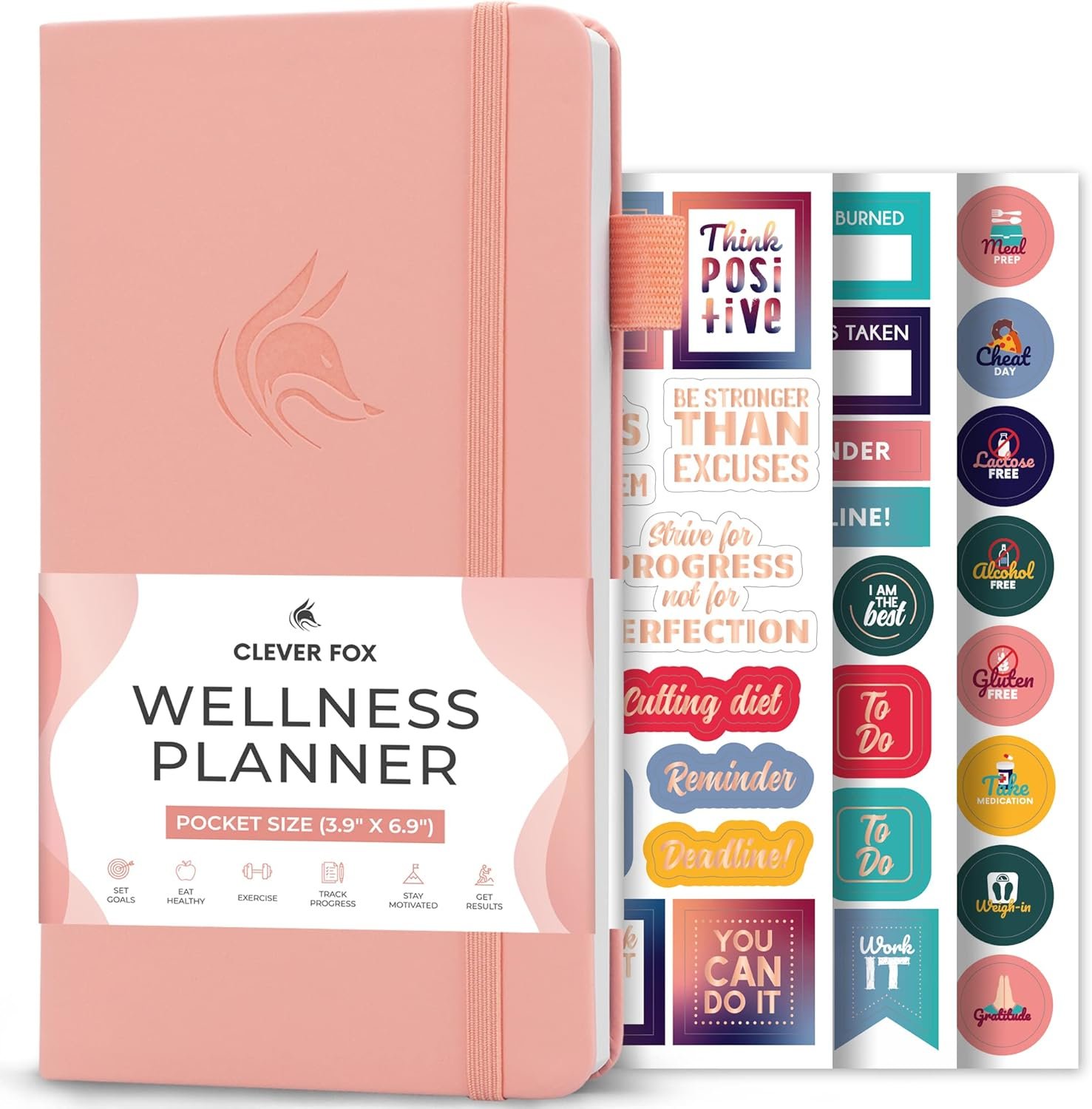 Clever Fox Wellness Planner – Weekly & Daily Health and Wellness Log, Food Journal & Meal Planner Diary for Calorie Counting, Notebook for Medical Condition Tracking – Pocket size (Light Pink)