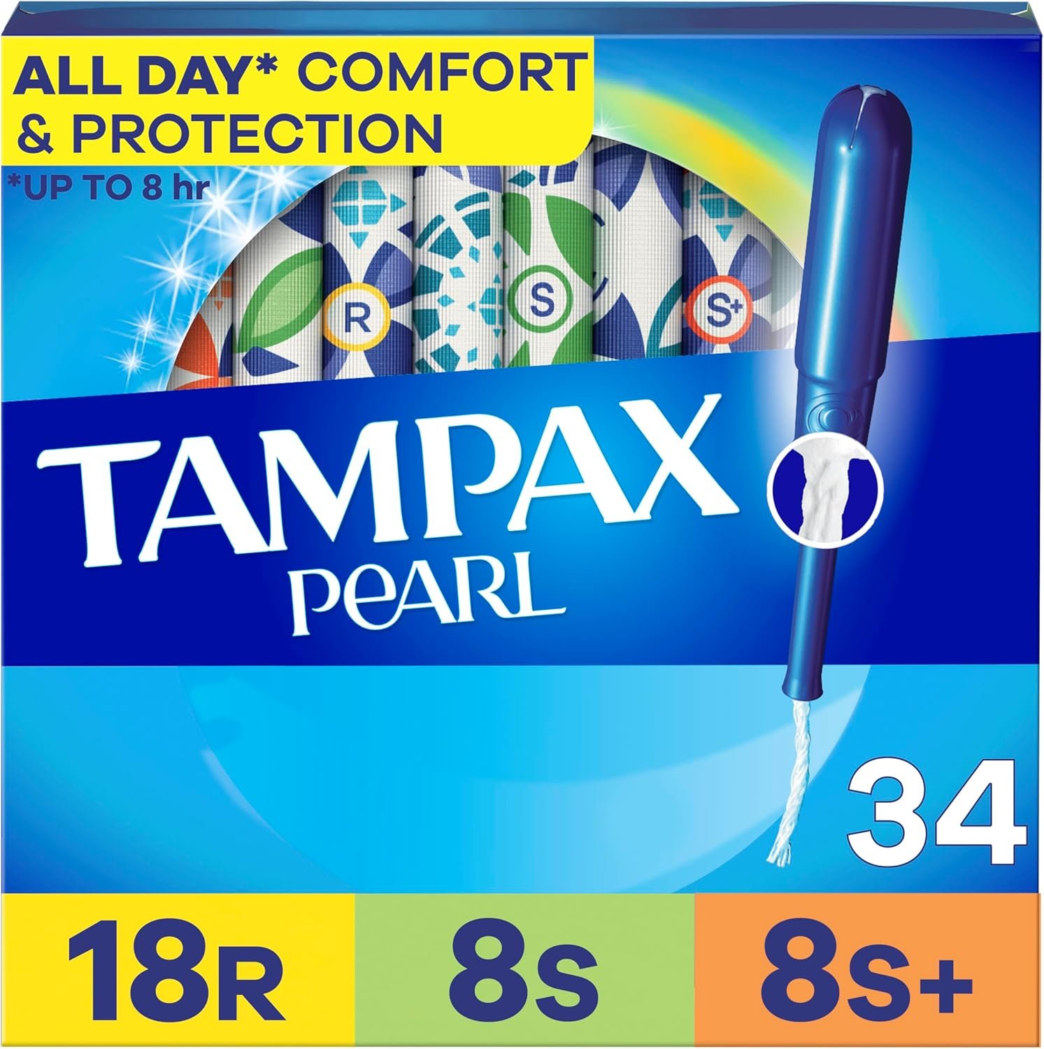 Tampax Pearl Tampons Multipack, Regular/Super Plus Absorbency, With Leakguard Braid, Unscented, 34 Count