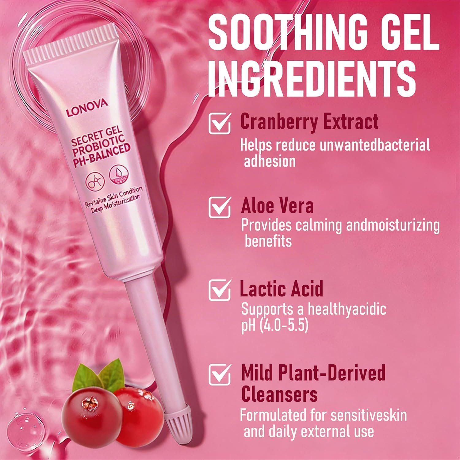 Firming Moisturising Gel, Probiotics + Plant Extracts, pH Balance, Tighten & Brighten, Vaginal Comfort, Dryness & Odor Relief, 5g x 7 Tubes