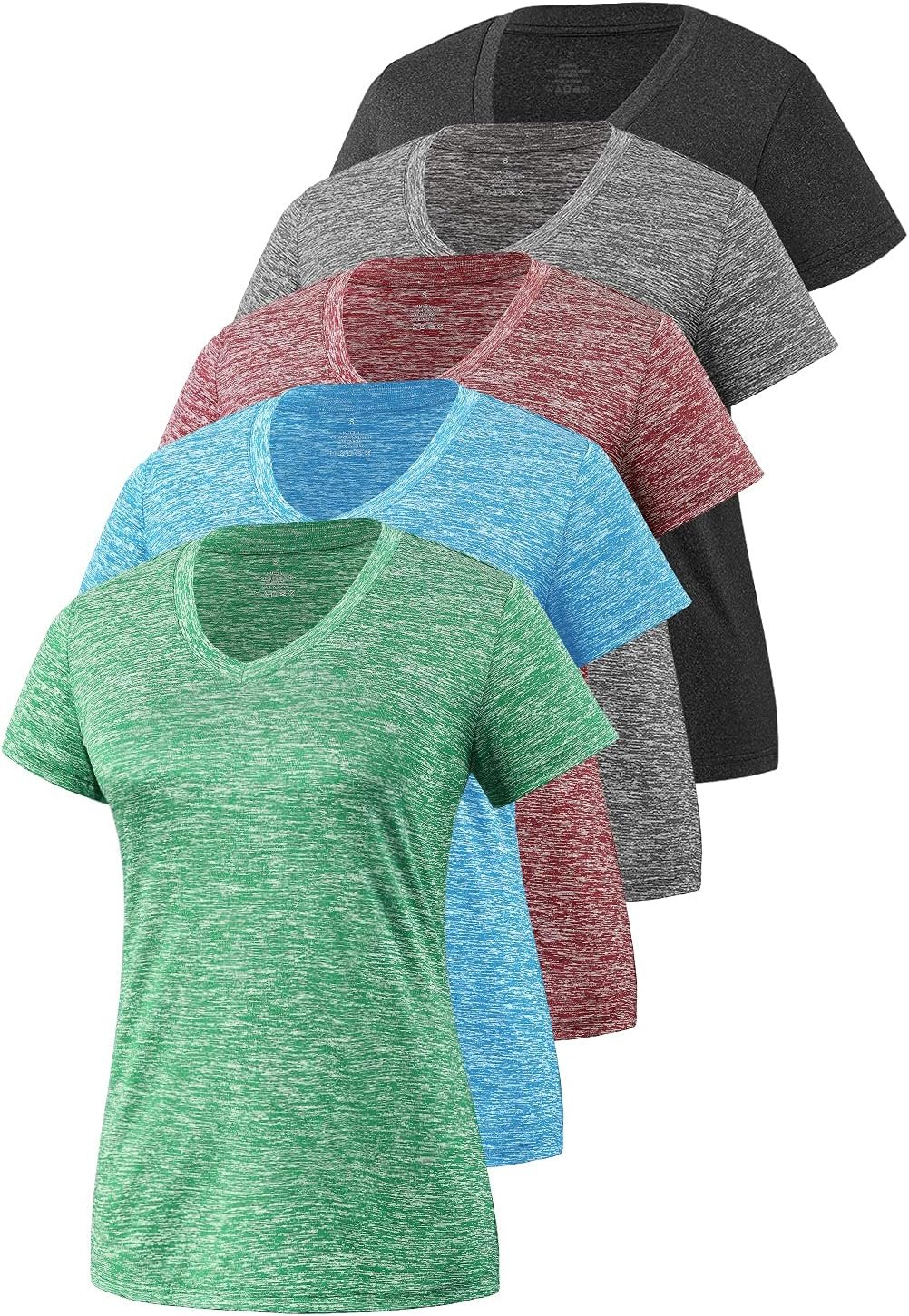 5-Pack Women’s Short Sleeve Dry Fit T-Shirt Moisture Wicking Athletic V-Neck Tee