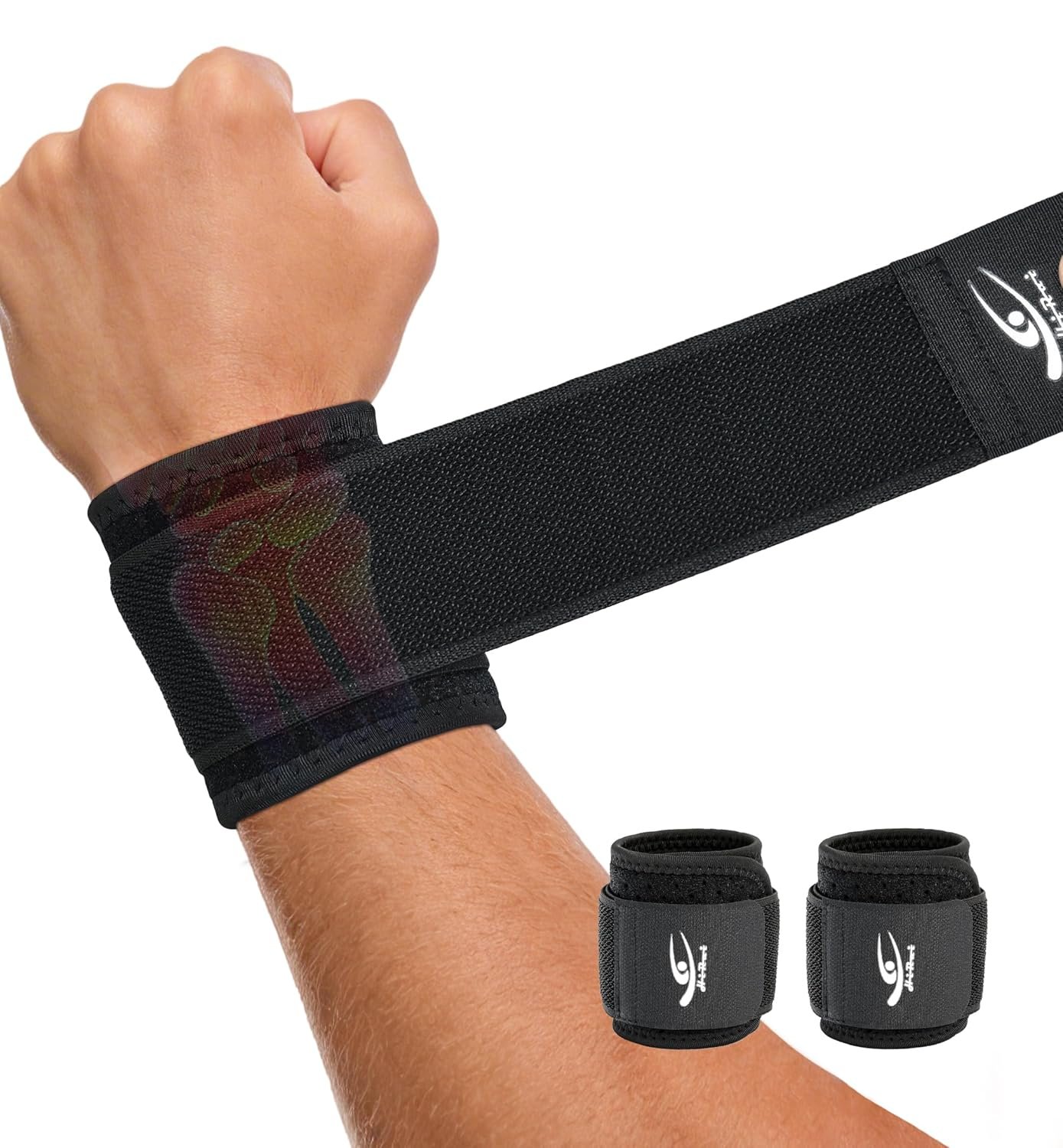 HiRui Wrist Brace (2 PCS) – Adjustable Compression for Carpal Tunnel Arthritis Tendonitis Sprain Pain Relief | Wrist Support Wrist Wraps for Both Hands, Ideal for Sports & Gym Workouts (Black)