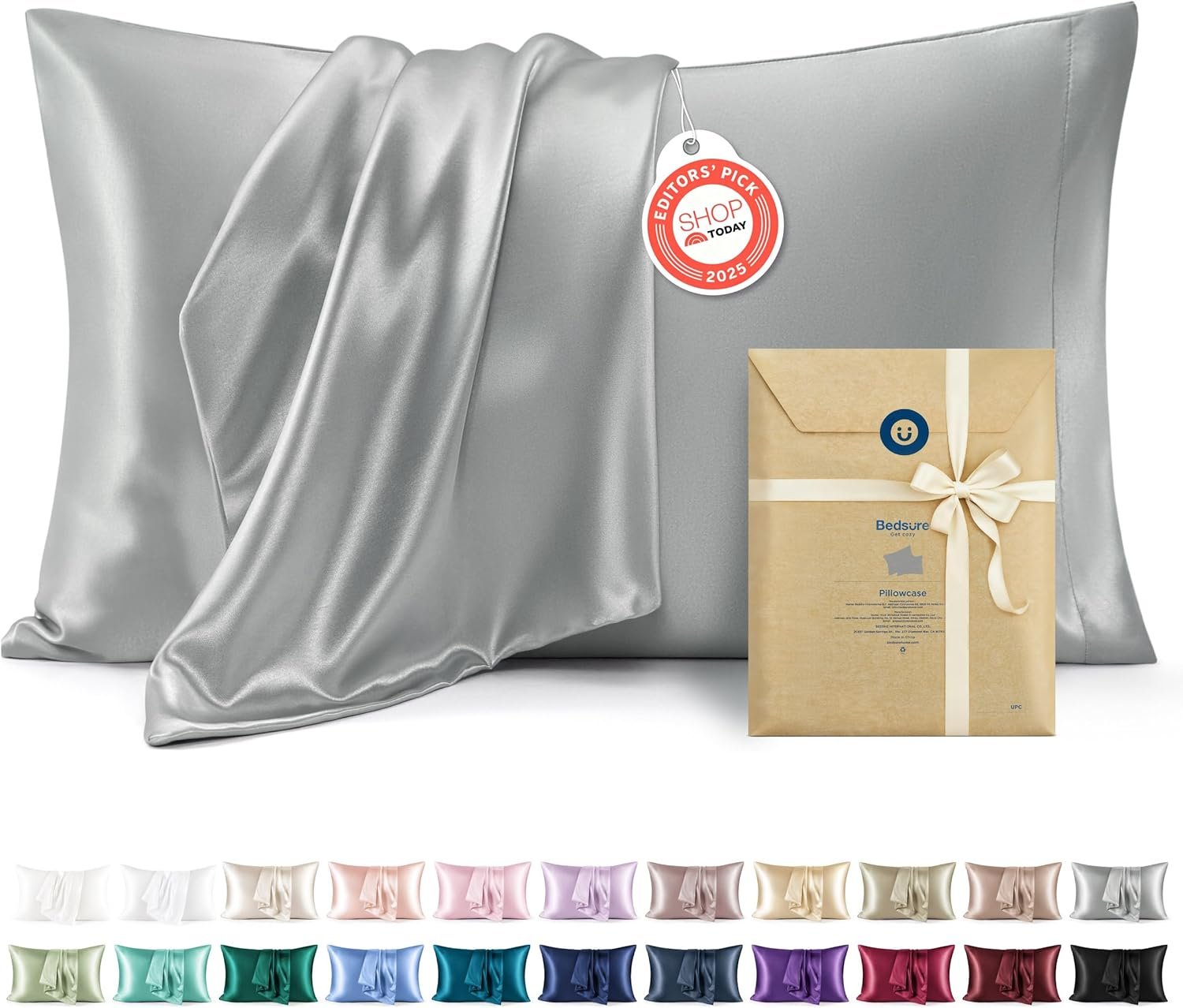 Bedsure Satin Pillowcase, Similar to Silk Pillow Cases Queen Size Set of 2, Cooling Pillow Case Covers with Envelope Closure, Room Decor Gifts for Women Men, Silver Grey, 20×30 Inches, 2pcs