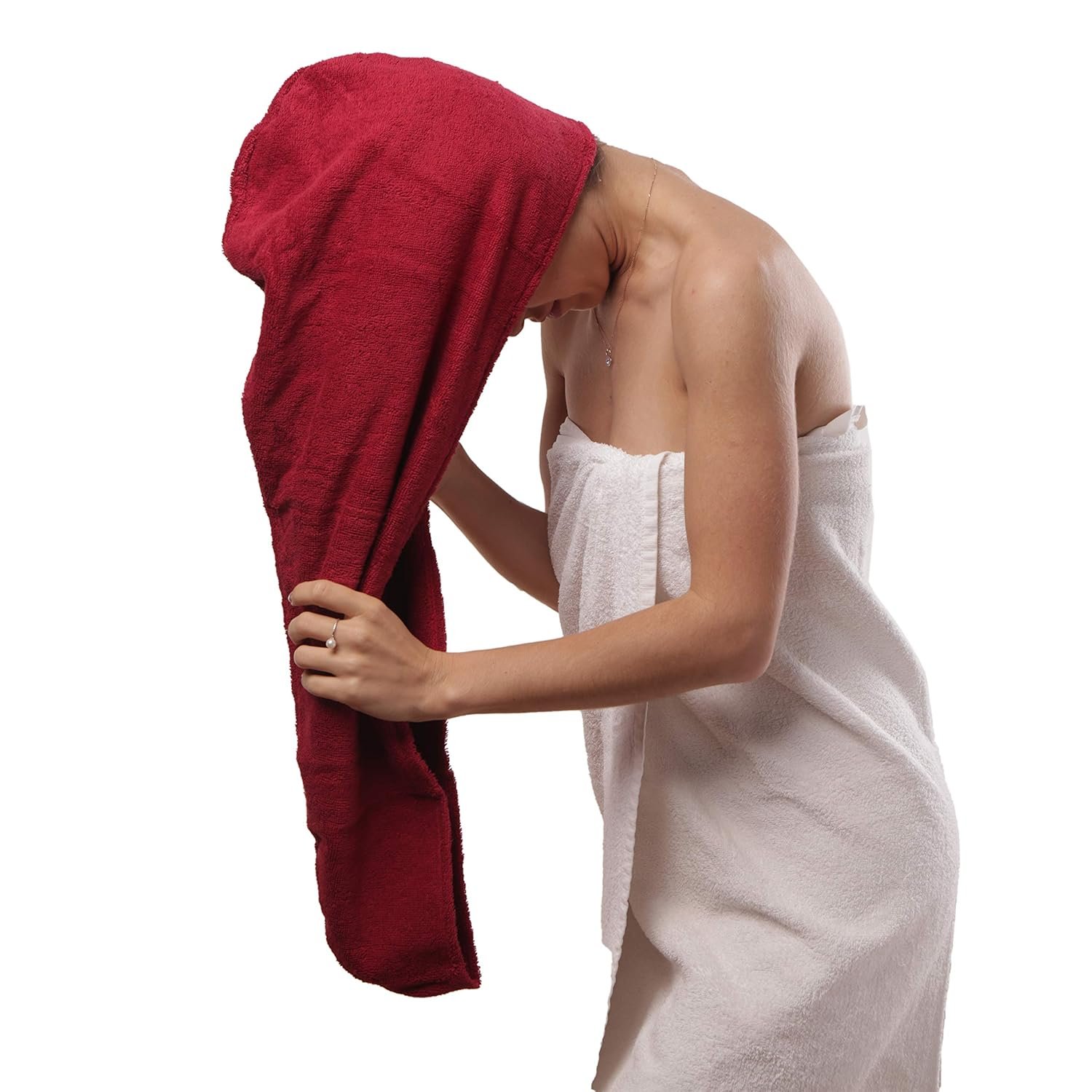 Extra Large Waffle Cotton Hair Towel Wrap – 30 inches Long, 400 GSM, Ultra Absorbent, Quick Dry Hair Turban for Women, Ideal for Long and Curly Hair, Perfect for Plopping (Cherry Red)