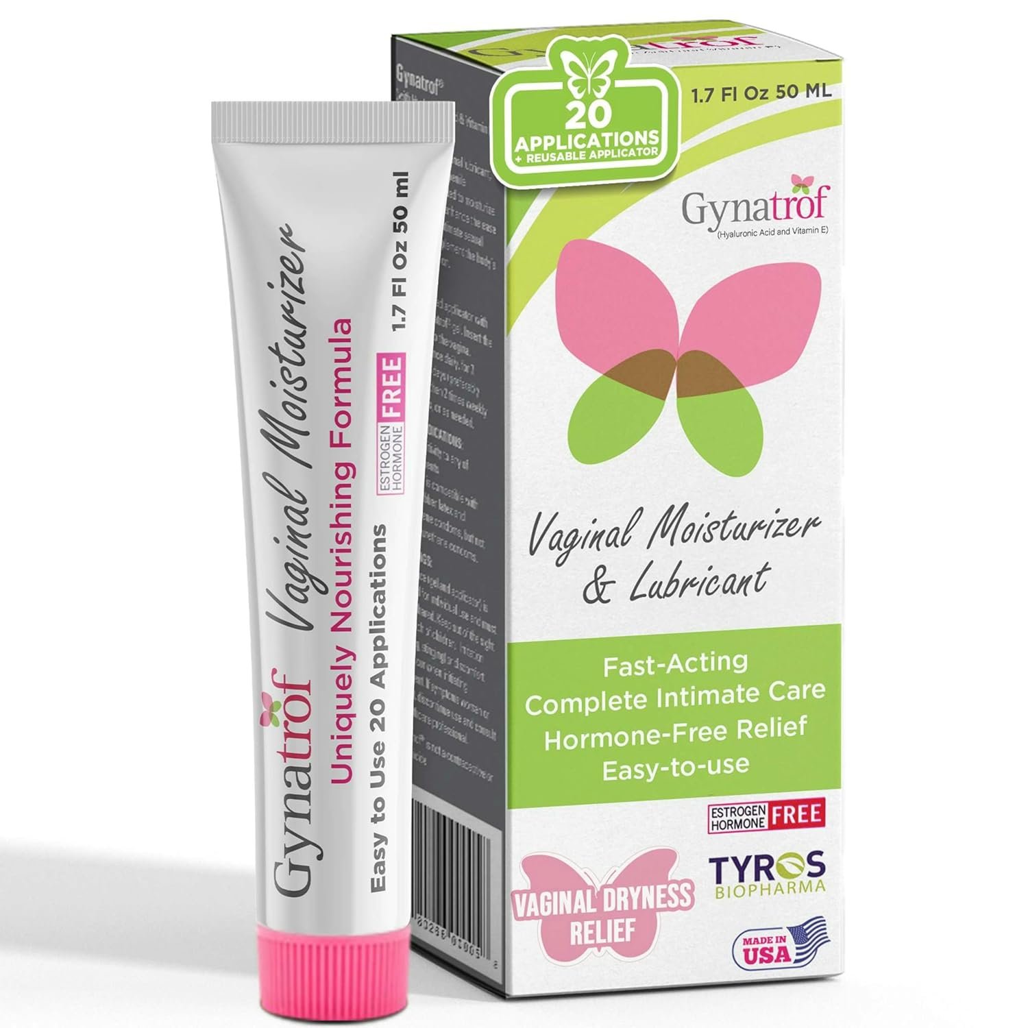 Gynatrof Vaginal Moisturizer Long-Lasting Gel – with Hyaluronic Acid & Lactic Acid, Daily Hydration for Relief of Dryness, Itching & Irritation, Hormone-Free Intimate Care, Feminine Health, 1.7 fl oz