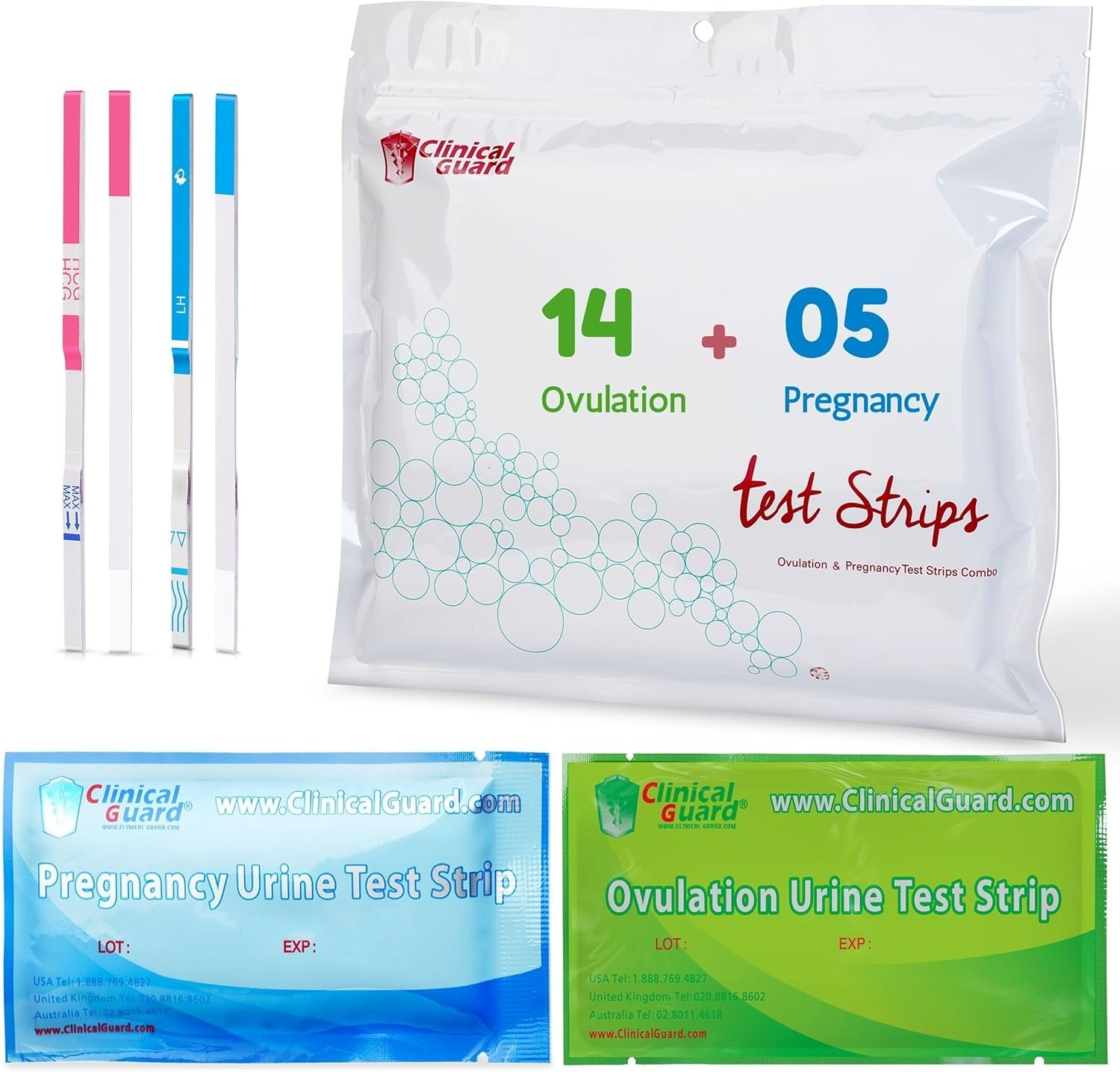 Clinical Guard 14 Ovulation Test Strips and 5 Pregnancy Test Strips Combo Rapid HCG Test Fertility Ovulation Predictor Kit (19 Count) – Azure/Sage