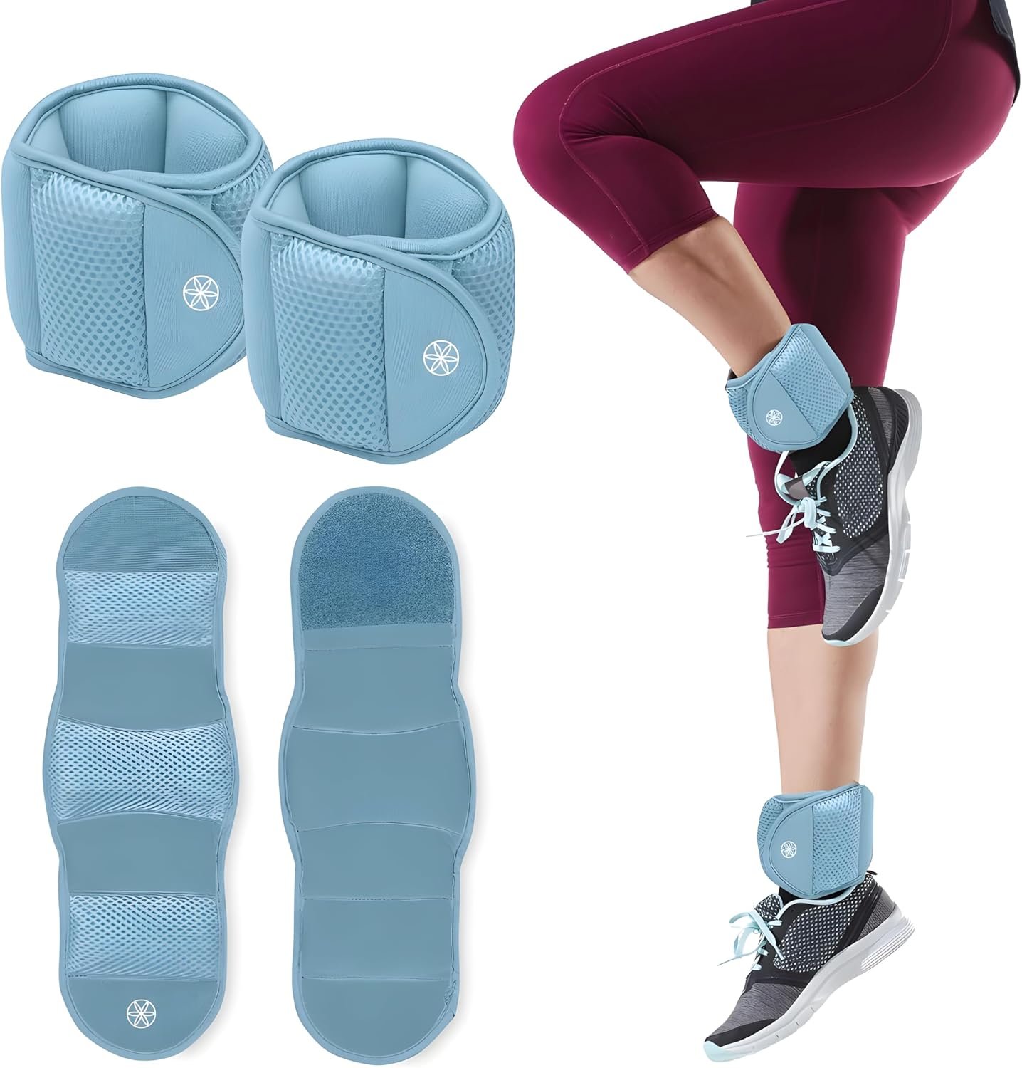 Gaiam Wrist and Ankle Weights, Wearable Bracelet to Strengthen, Tone & Sculpt, Adjustable Ankle Weights for Women & Men for Yoga, Dance, Pilates, Barre, Cardio, Home & Gym Use – 2LB PAIR – RETRO BLUE