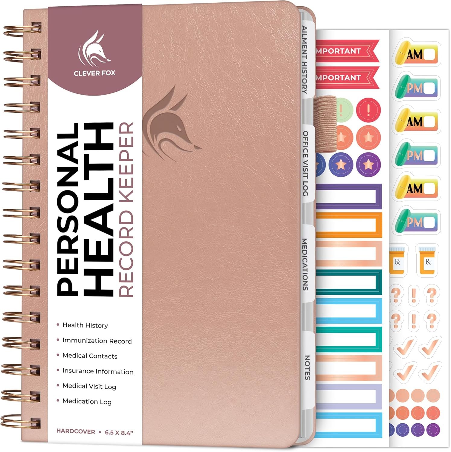 Clever Fox Personal Health Record Keeper – Medical Care Planner – Wellness & Medication Tracker Journal for Patients – Organizer Notebook, Daily Tracking Log Book & Appointment Diary (Rose Gold)