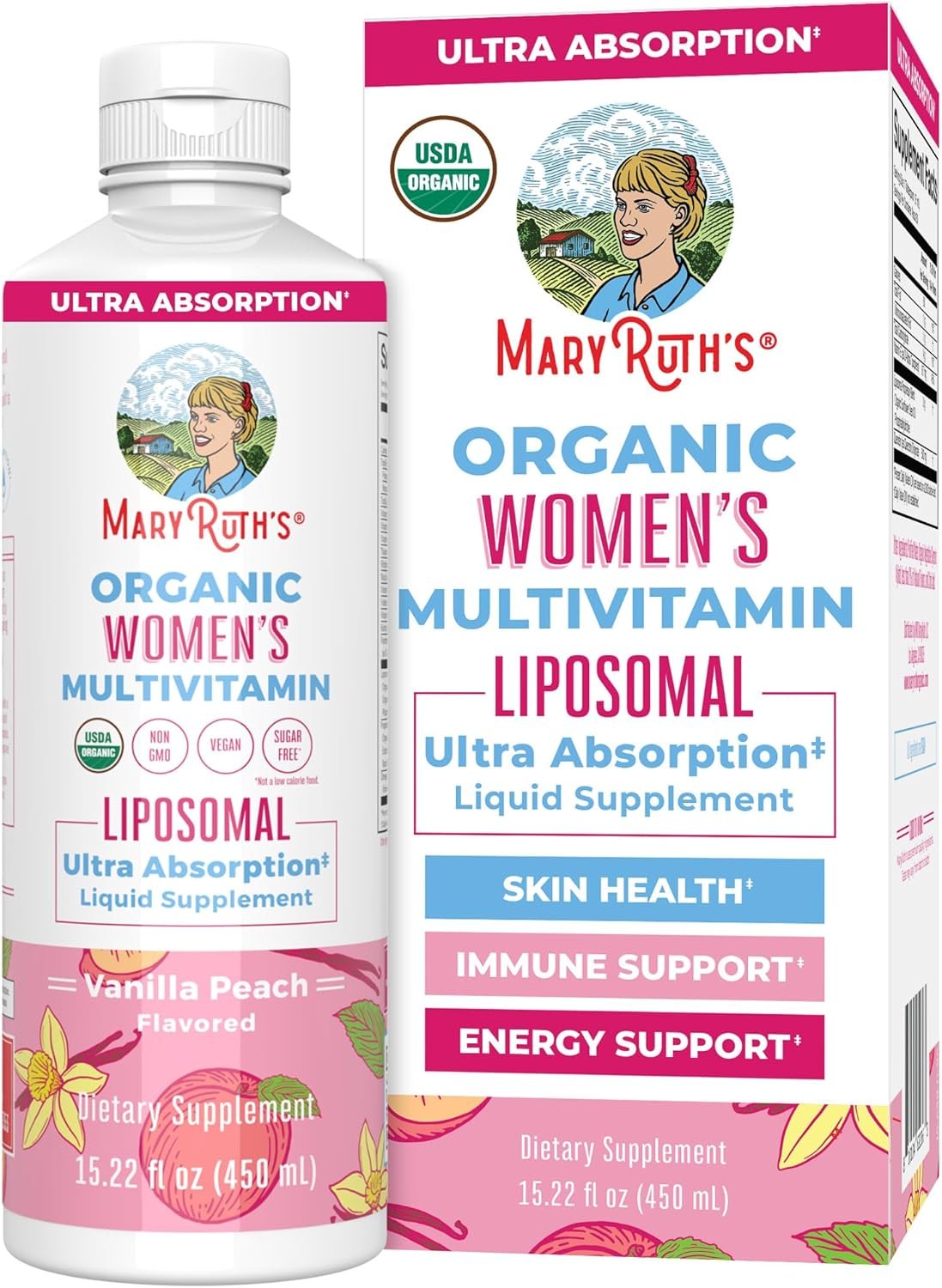 MaryRuth’s Organic Women’s Multivitamin Liposomal| Sugar Free Womens Multivitamin | Liquid Vitamins for Women | Immune Support | Ultra Absorption | Ashwagandha | Folate | Vegan | Non-GMO | 15.22 Fl Oz
