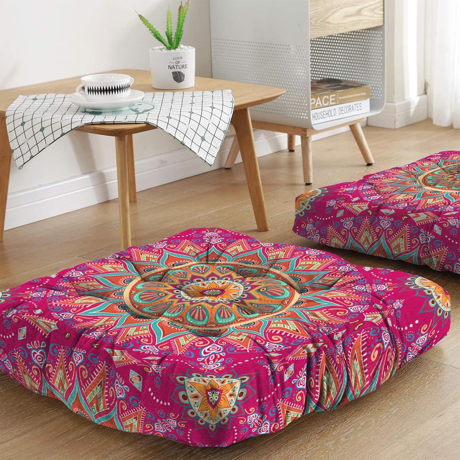 Mandala Meditation Cushion, Boho Meditation Mat, Meditation Pillows for Sitting on Floor, Cushions for Sitting in Home and Outdoor, Square Floor Pillow Cushion Seating for Yoga Accessories 22” X 22”
